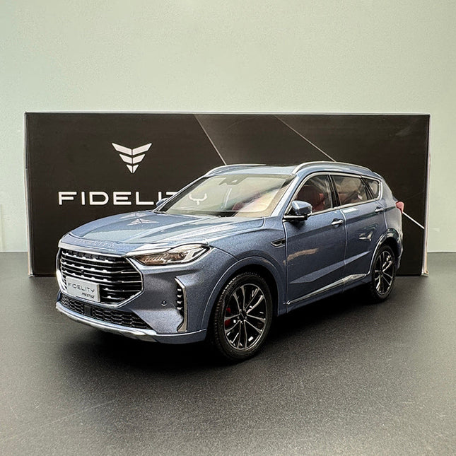 Chery YX Jetour X70 PLUS SUV Blue 1:18 Diecast Model Car - studio product photo of the scale model