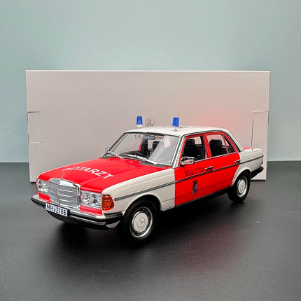 Norev Mercedes-Benz 200 W123 Emergency Ambulance 1984 1:18 Diecast Model Car - studio product photo of the scale model