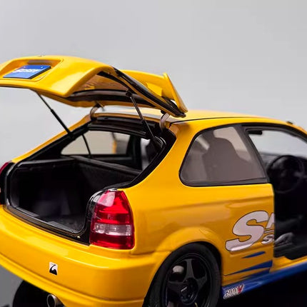 Motorhelix Honda Civic EK9 Type R Yellow and Blue 1:18 Diecast Model Car - detailed die-cast style model