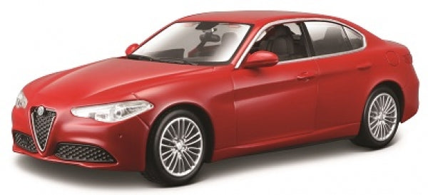 Red diecast model car sedan, 1:18 scale with detailed front grille and alloy wheels