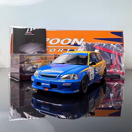 Motorhelix Honda Civic EK9 Type R Yellow and Blue 1:18 Diecast Model Car - showroom-quality model replica