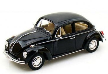 1:18 scale black classic Volkswagen Beetle diecast model car with beige interior
