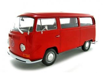 Red diecast model van, 1:18 scale, classic design, displayed on white background