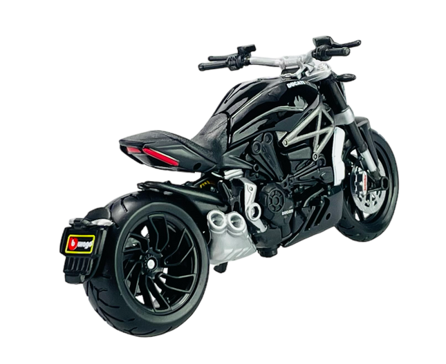 Black Ducati diecast motorcycle model 1:18 scale, detailed rear and side view