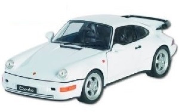 White Porsche 911 Turbo diecast model car in 1:18 scale with black interior and rear spoiler