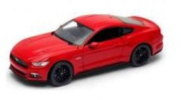 Red diecast model sports car in 1:24 scale with black wheels, viewed from above front angle.