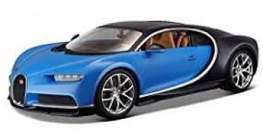 Blue and black diecast sports car model with detailed wheels and luxury interior