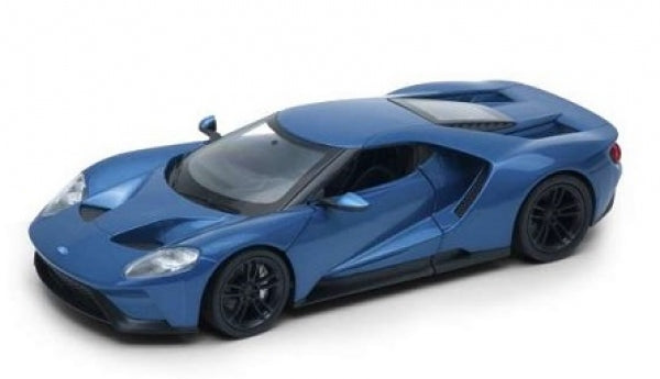 Blue diecast model sports car in 1:18 scale with detailed black wheels and sleek design