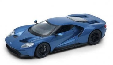 Blue diecast model sports car in 1:18 scale with black wheels, detailed exterior