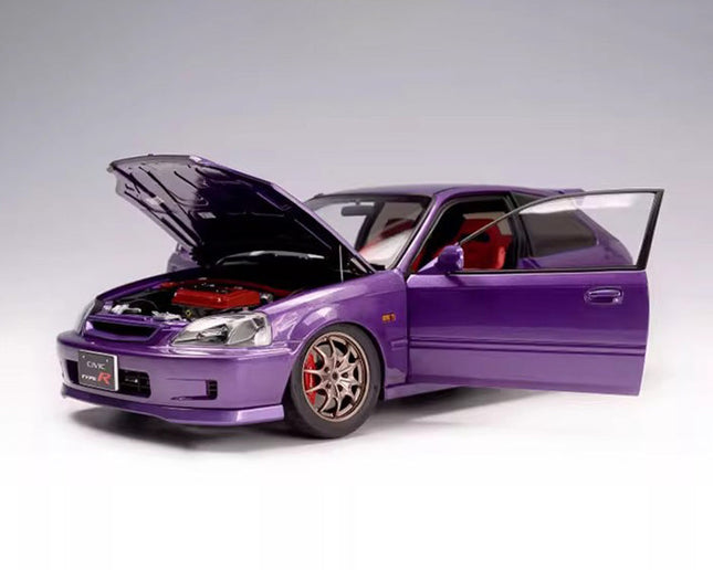 MH Honda Civic EK9 Purple 1:18 Diecast Model Car - studio product photo of the scale model