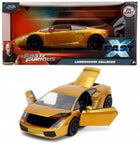 Gold diecast Lamborghini Gallardo Fast & Furious model car with openable doors and hood