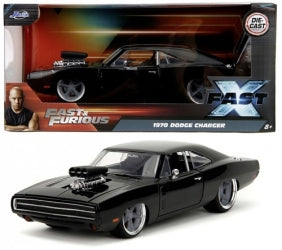 1:24 scale diecast 1970 Dodge Charger model car in black, Fast & Furious packaging