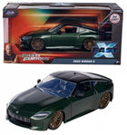 Fast & Furious 2023 Nissan Z green diecast model car with black roof and gold rims