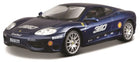 Blue Ferrari 360 Modena diecast model car with racing decals and silver wheels