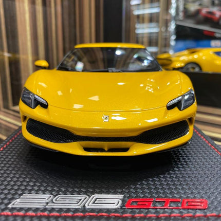 MR Collection Ferrari 296 GTB 1:18 Resin Model Car Yellow - studio product photo of the scale model