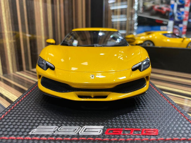 MR Collection Ferrari 296 GTB 1:18 Resin Model Car Yellow - studio product photo of the scale model