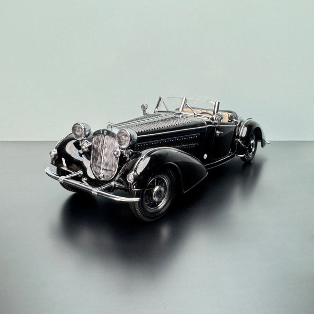 Sun Star 1939 Horch 855 Special Roadster Black 1:18 Diecast Model Car - studio product photo of the scale model