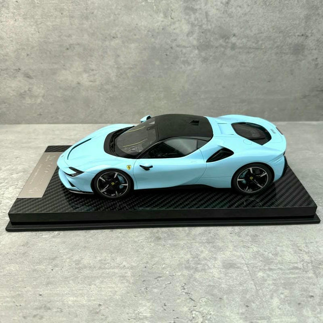 Vehicle Art Ferrari SF90 Blue 1:18 Resin Model Car - studio product photo of the scale model