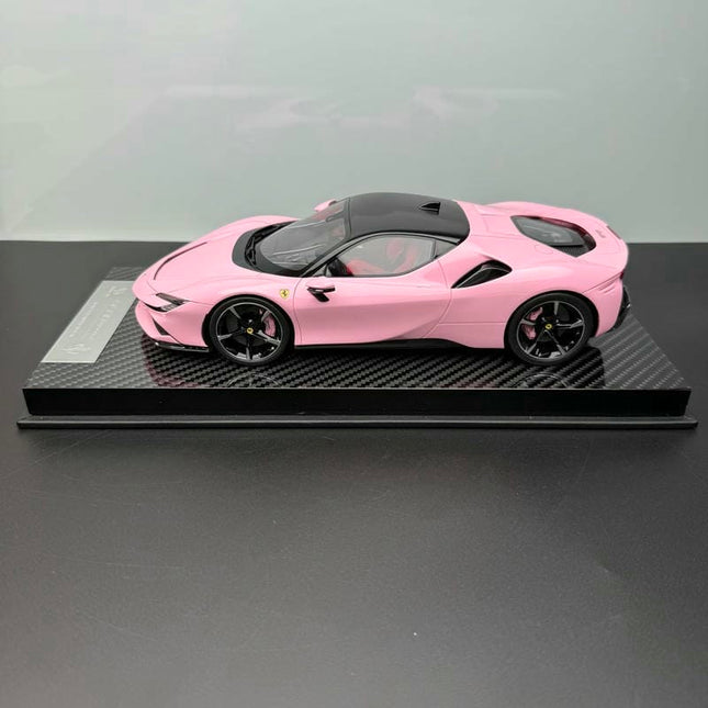 Vehicle Art SF90 Pink Limited Edition 1:18 Resin Model Car - studio product photo of the scale model