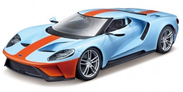 1:18 scale diecast model of a blue and orange sports car with detailed features
