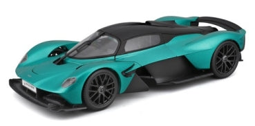 1:18 scale teal diecast model sports car with black roof and detailed aerodynamic design