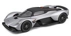 Silver and black diecast model hypercar with aerodynamic design and detailed wheels
