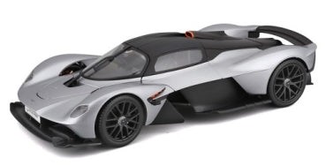 Silver 1:18 scale diecast hypercar model with black roof and aerodynamic design