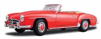 Red diecast classic convertible model car with detailed wheels and chrome accents