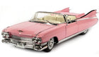 Pink classic convertible diecast model car with white interior, 1:18 scale