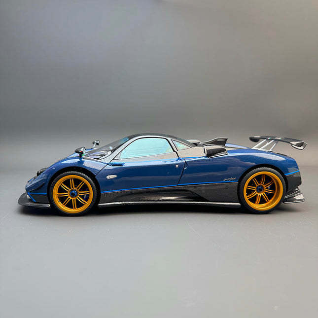 Almost Real Pagani Zonda Tricolore 2010 Blue Carbon Fiber 1:18 Diecast Model Car - studio product photo of the scale model
