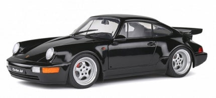 Black Porsche 911 Turbo diecast model car 1:18 scale with detailed wheels and rear spoiler