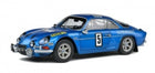 Blue diecast model rally car with number 5 and racing decals, 1:18 scale collectible