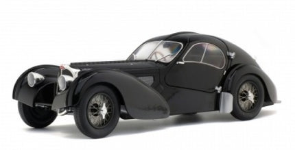 1:18 scale black diecast vintage coupe model car with detailed body and wire wheels