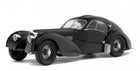 1:18 scale black diecast vintage coupe model car with detailed body and wire wheels