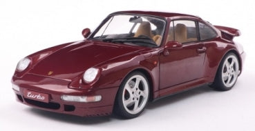 1:18 scale diecast model of a maroon Porsche 911 Turbo sports car on white background