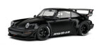 Black diecast 1:18 scale Porsche RWB model car with wide body kit and large rear wing