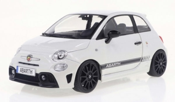 White Abarth diecast model car 1:18 scale with black wheels and sporty detailing