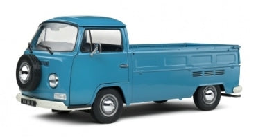 1:18 scale blue diecast model classic pickup truck with side-mounted spare tire