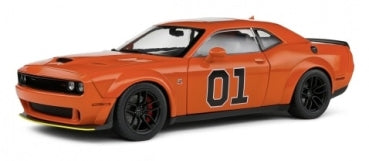 Orange diecast model muscle car with number 01, black wheels, 1:18 scale collectible