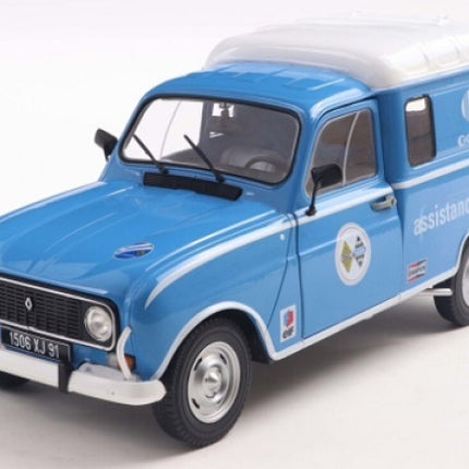 1:18 scale diecast Renault 4L Assistance Course model car in blue with detailed decals