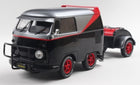 Diecast model black and red van with matching trailer, collectible scale car