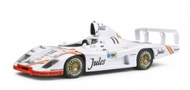 1:18 scale white diecast race car model with rear wing and detailed graphics