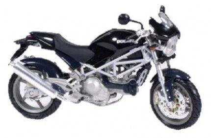 1:18 scale black Ducati diecast model motorcycle with detailed frame and wheels