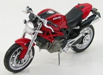 Red Ducati diecast model motorcycle, 1:18 scale, detailed features, on white background