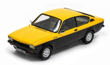 Yellow and black 1:18 scale diecast model car with detailed interior and sporty design