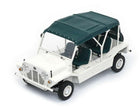 White diecast model car with green roof, open sides, and detailed wheels, 1:18 scale collectible.