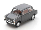 1:18 scale diecast model car, classic compact grey sedan with detailed interior
