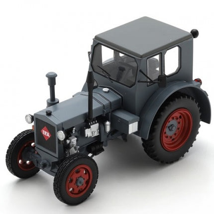 Diecast model vintage tractor in grey with red wheels, 1:18 scale, collectible display