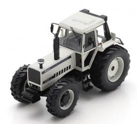 1:18 scale diecast model tractor in white with black wheels and detailed cabin