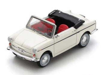 1:18 scale white diecast model convertible car with red seats, detailed interior and chrome accents